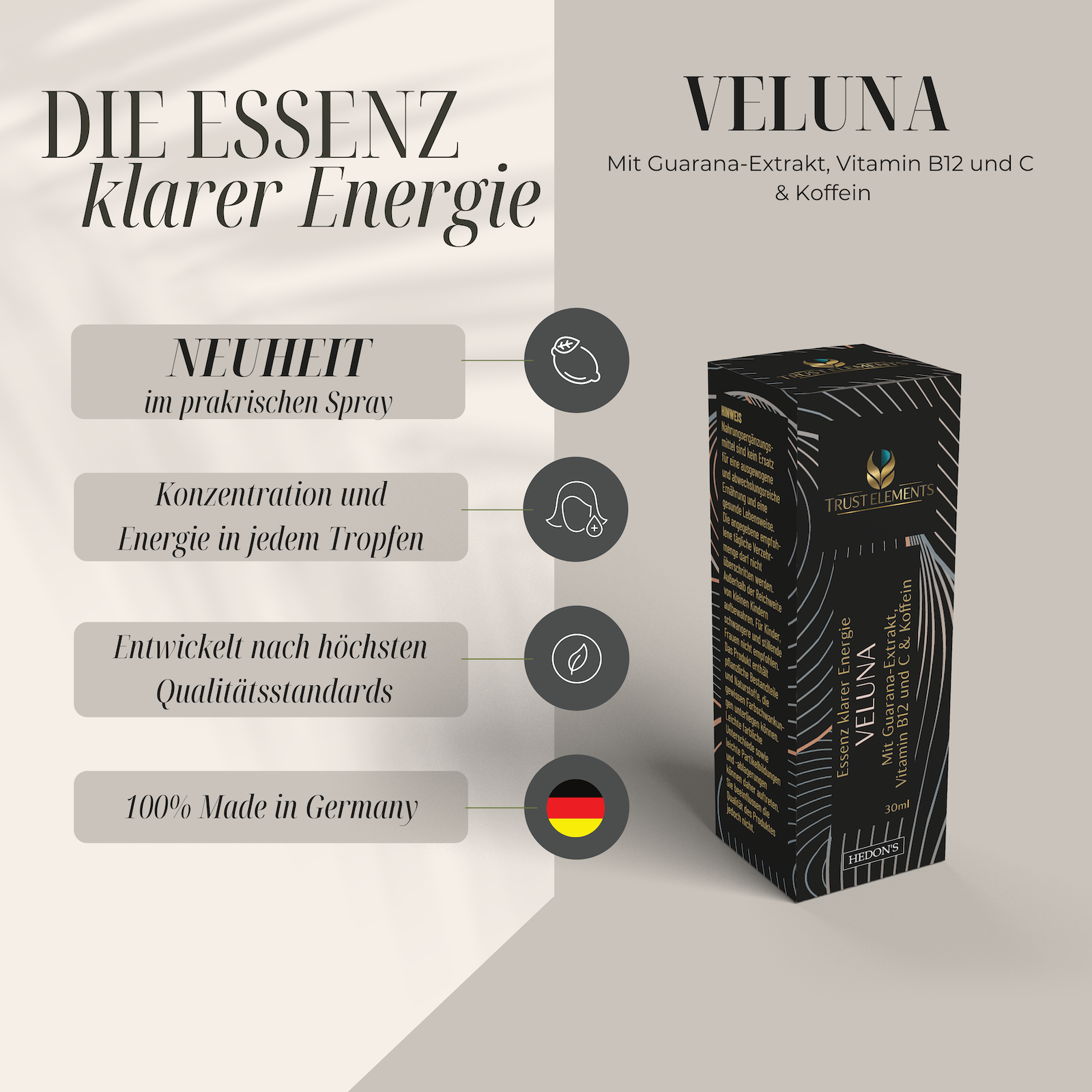 VELUNA Essenz klarer Energie mit Guanranaextrakt & Vitamin B12 + C & Koffein