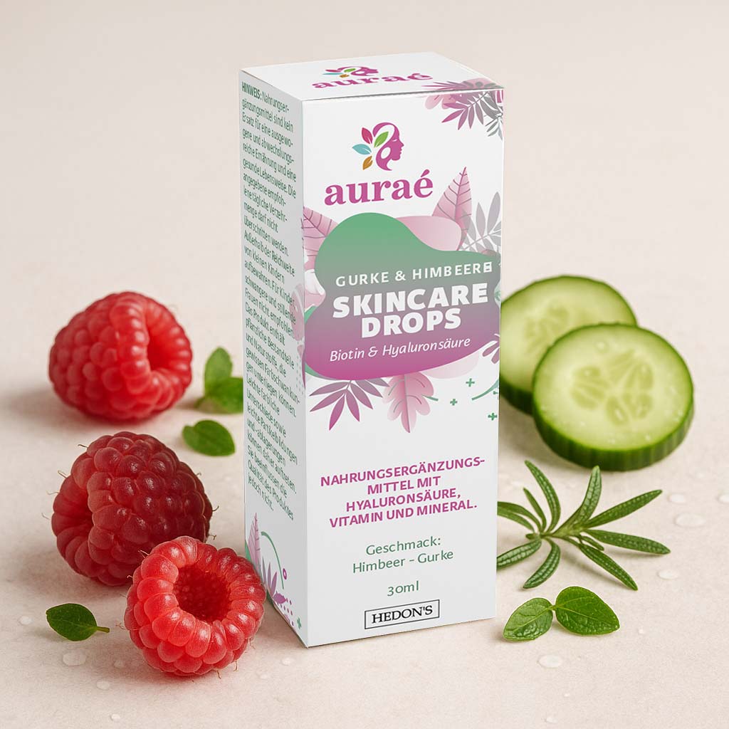 Skincare Drops Gurke - Himbeere Biotin und Hyaluronsäure